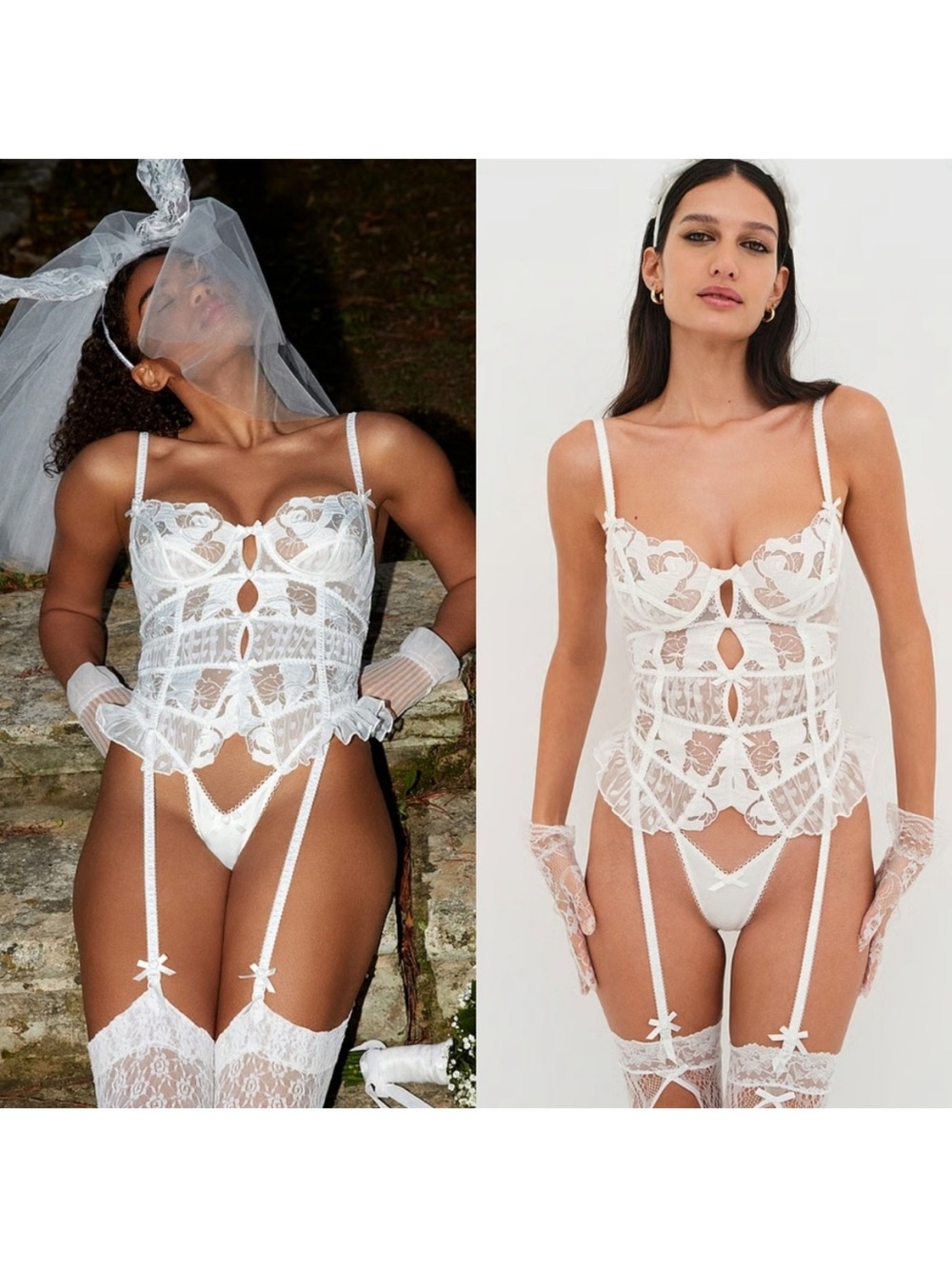 For Love And Lemons White Lace Corset Bustier with Garter Straps